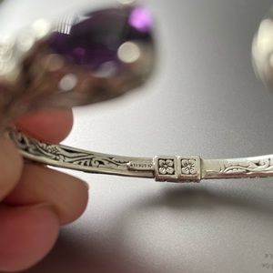 Amythyst sterling silver floral motif cuff bracelet